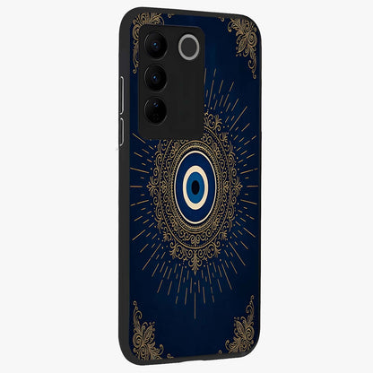 Golden Celestial Charm Glass Case upright view showcasing radiant celestial artwork with elegant golden theme.
