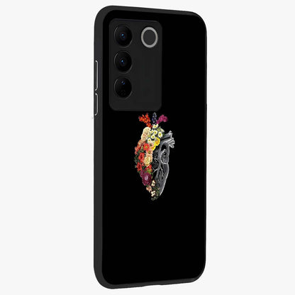 Heart With Flowers Glass Case upright view showcasing decorative heart and floral artwork with sweet romantic theme.