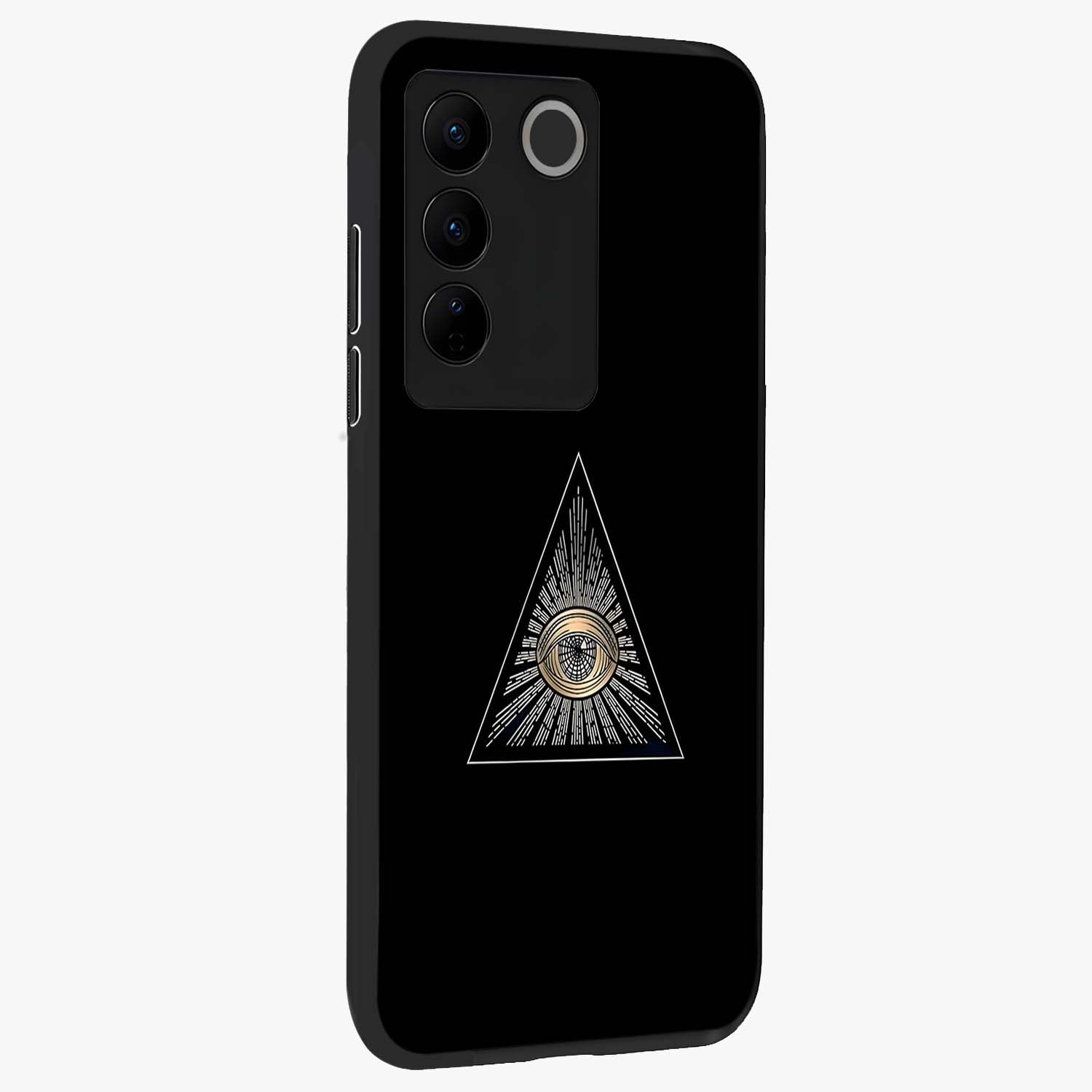 Illuminati Evil Glass Case upright view showcasing striking illuminati artwork with mysterious symbolic theme.