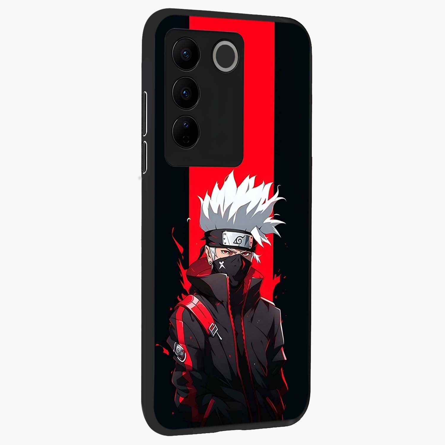 Kakashi Scarlet Shadow Glass Case upright view showcasing intense anime ninja artwork with dark action theme.