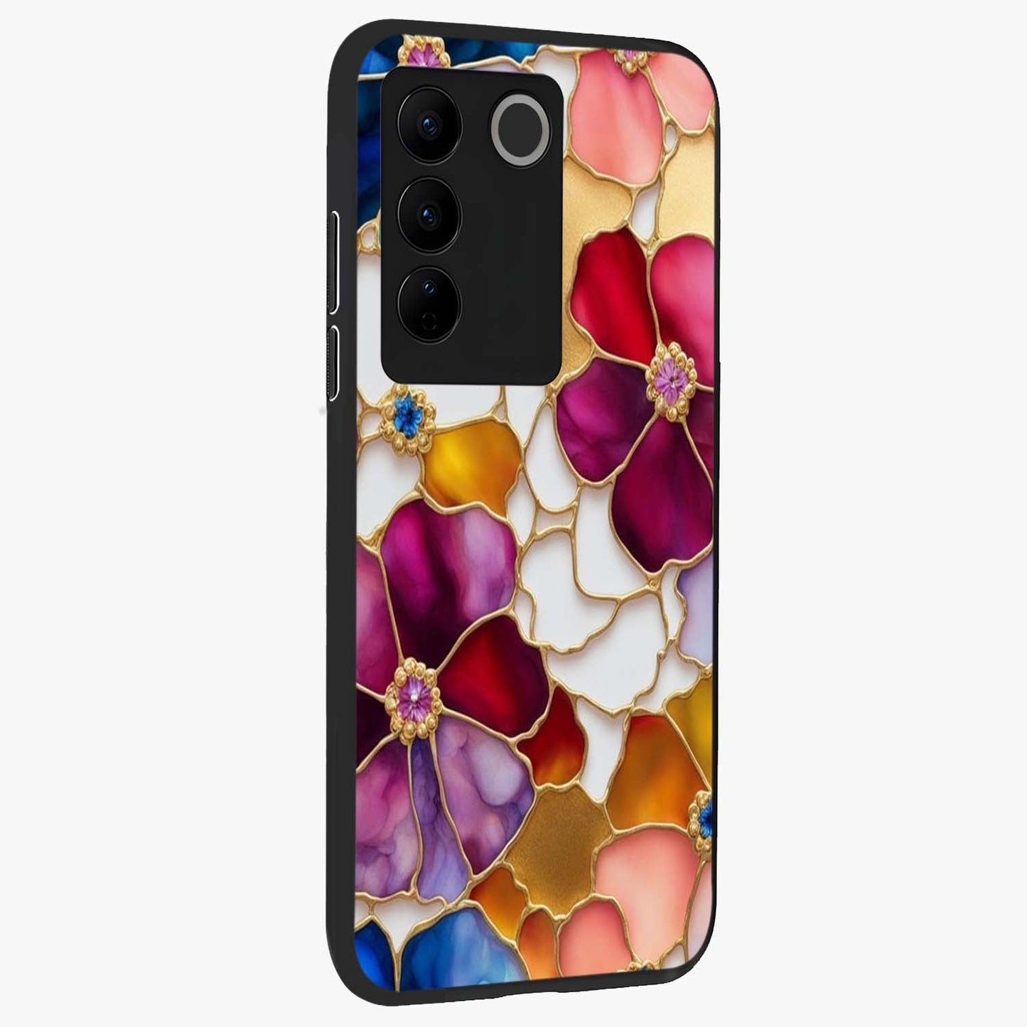Marble Flower Pattern Glass Case upright view showcasing decorative marble flower artwork with refined style.