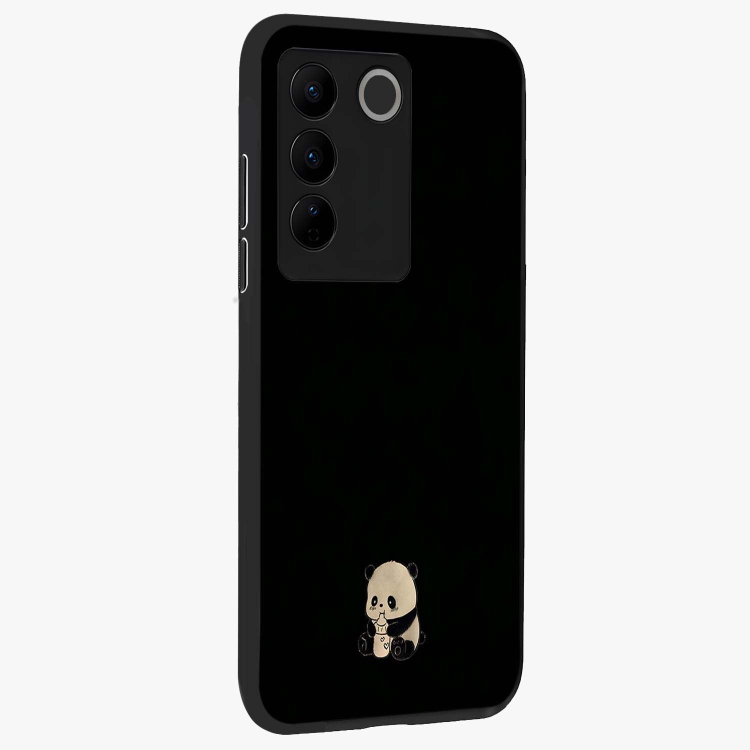 Midnight Panda Love Glass Case upright view showcasing charming panda artwork with playful romantic theme.