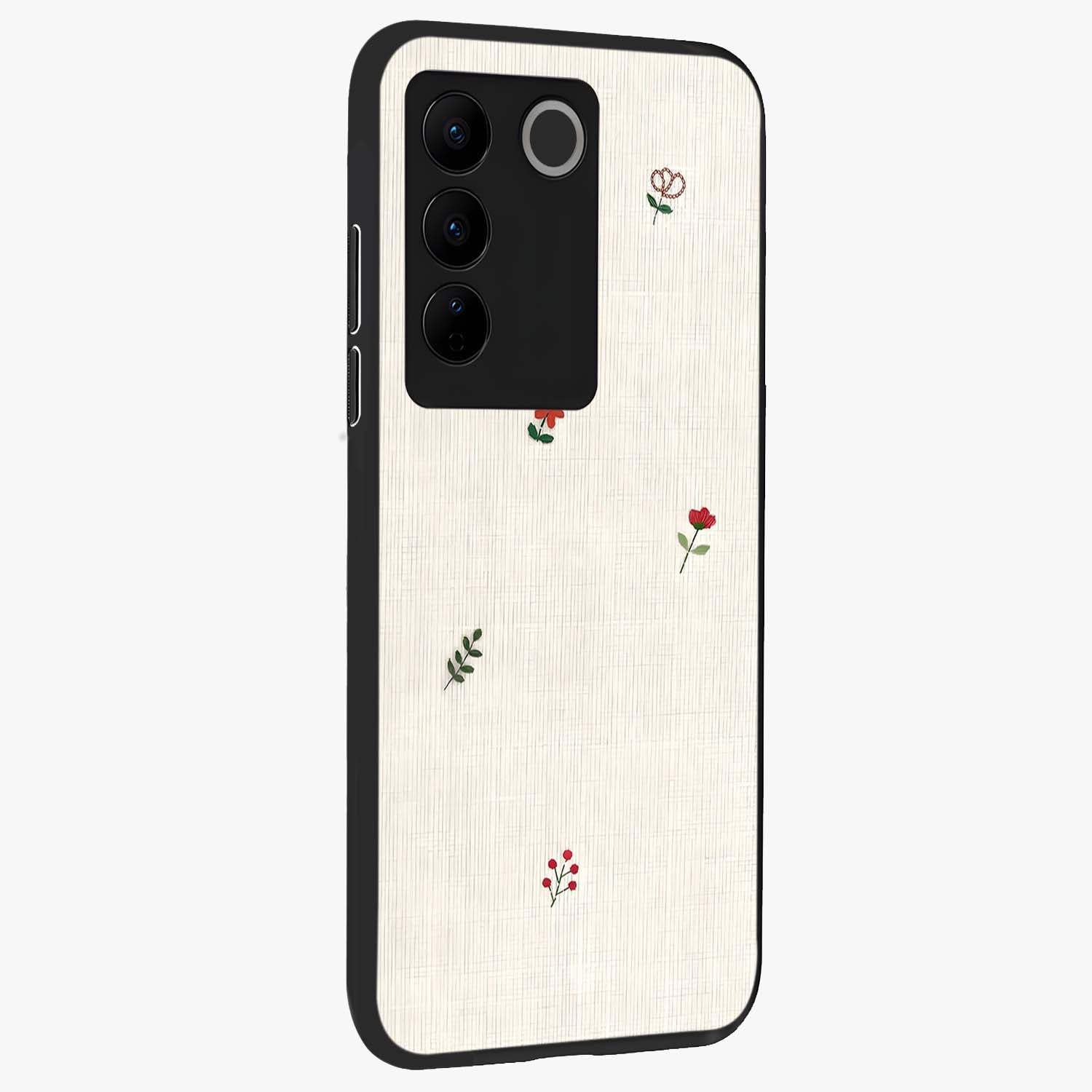 Minimalistic Blue With White Flower Pattern Glass Case upright view showcasing clean white flower artwork with calming blue theme.