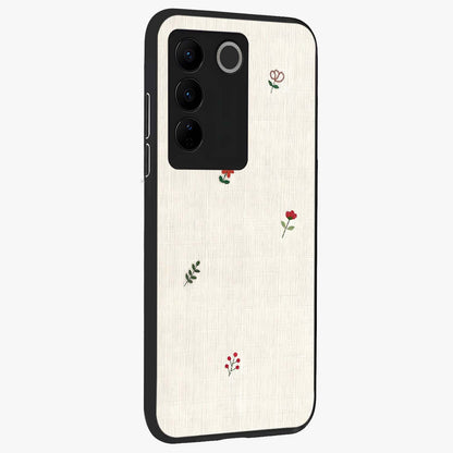 Minimalistic Blue With White Flower Pattern Glass Case upright view showcasing clean white flower artwork with calming blue theme.