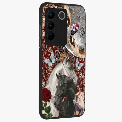 Moonlit Royal Stallion Glass Case upright view showcasing dramatic horse artwork with glowing moon themed design.