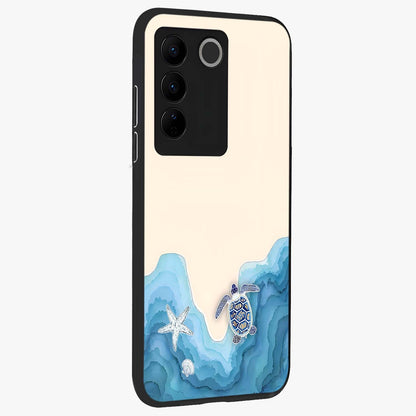 Ocean Drift Turtle Glass Case upright view showcasing calm underwater turtle artwork with nature inspired theme.