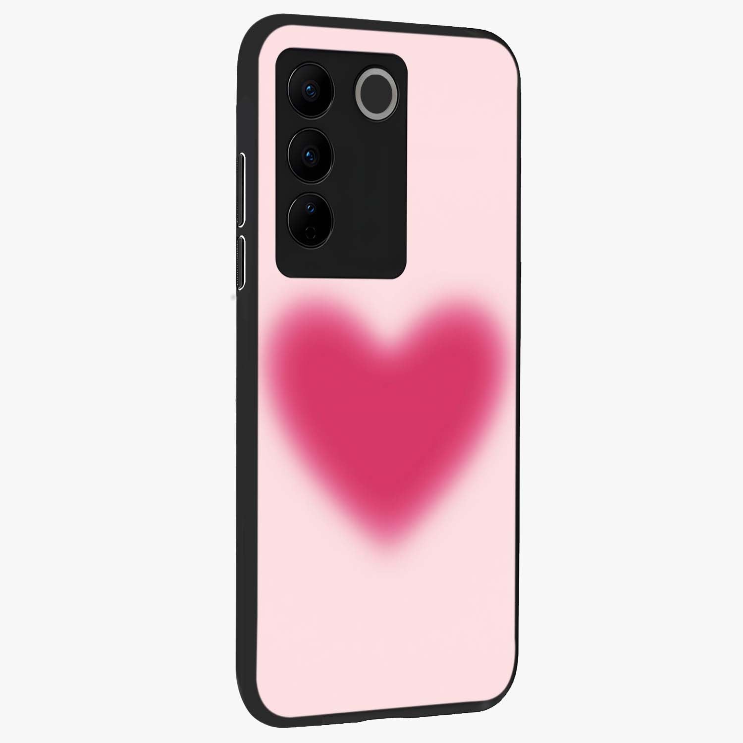 Pink Aura Heart Glass Case upright view showcasing romantic heart artwork with soft pastel theme.