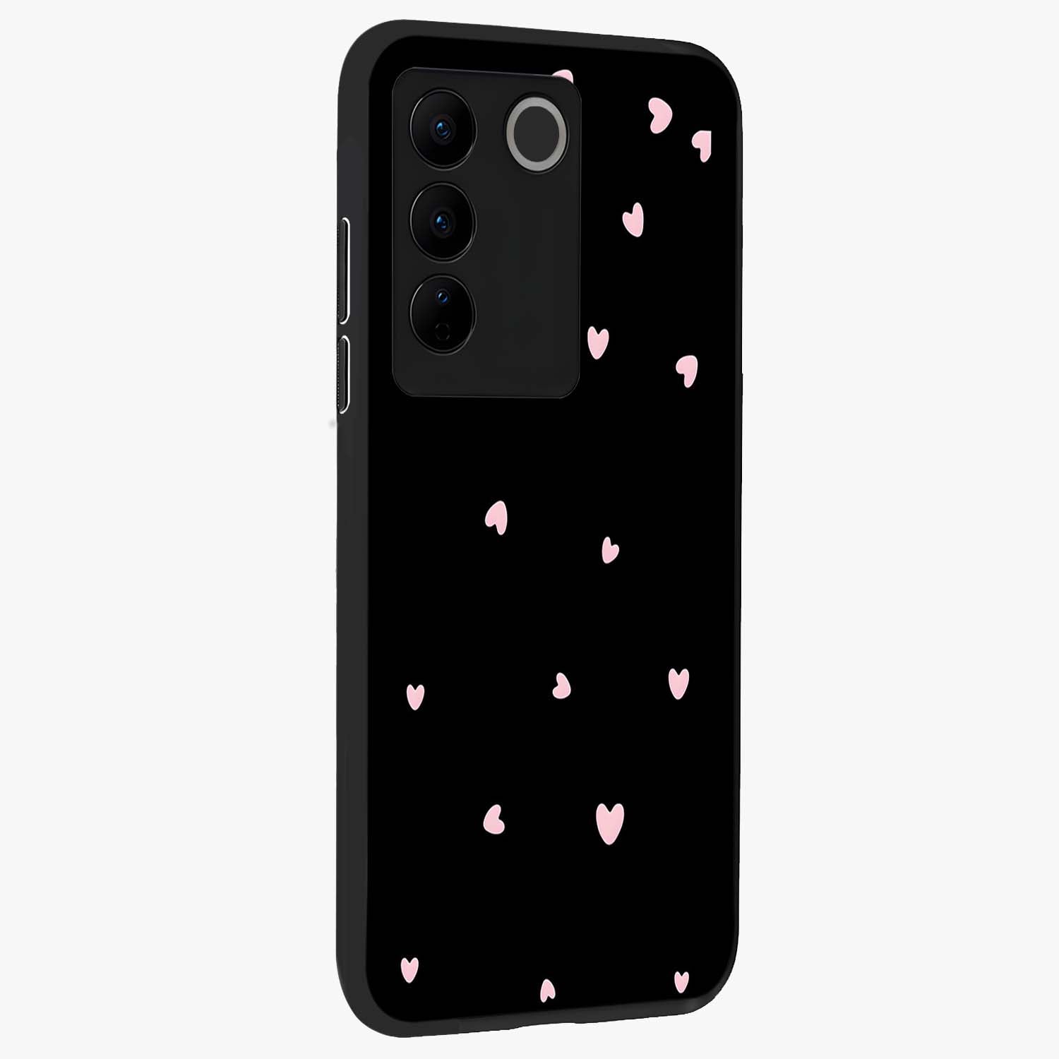 Pink Love Drops Glass Case upright view showcasing charming heart drop artwork with romantic playful theme.