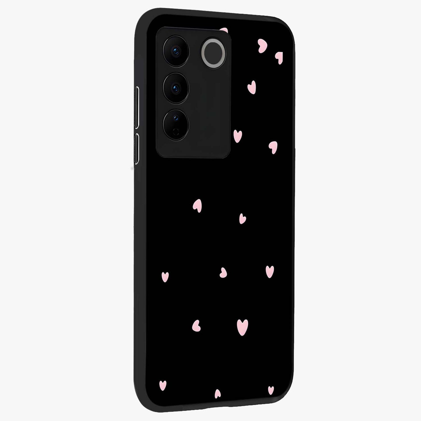 Pink Love Drops Glass Case upright view showcasing charming heart drop artwork with romantic playful theme.