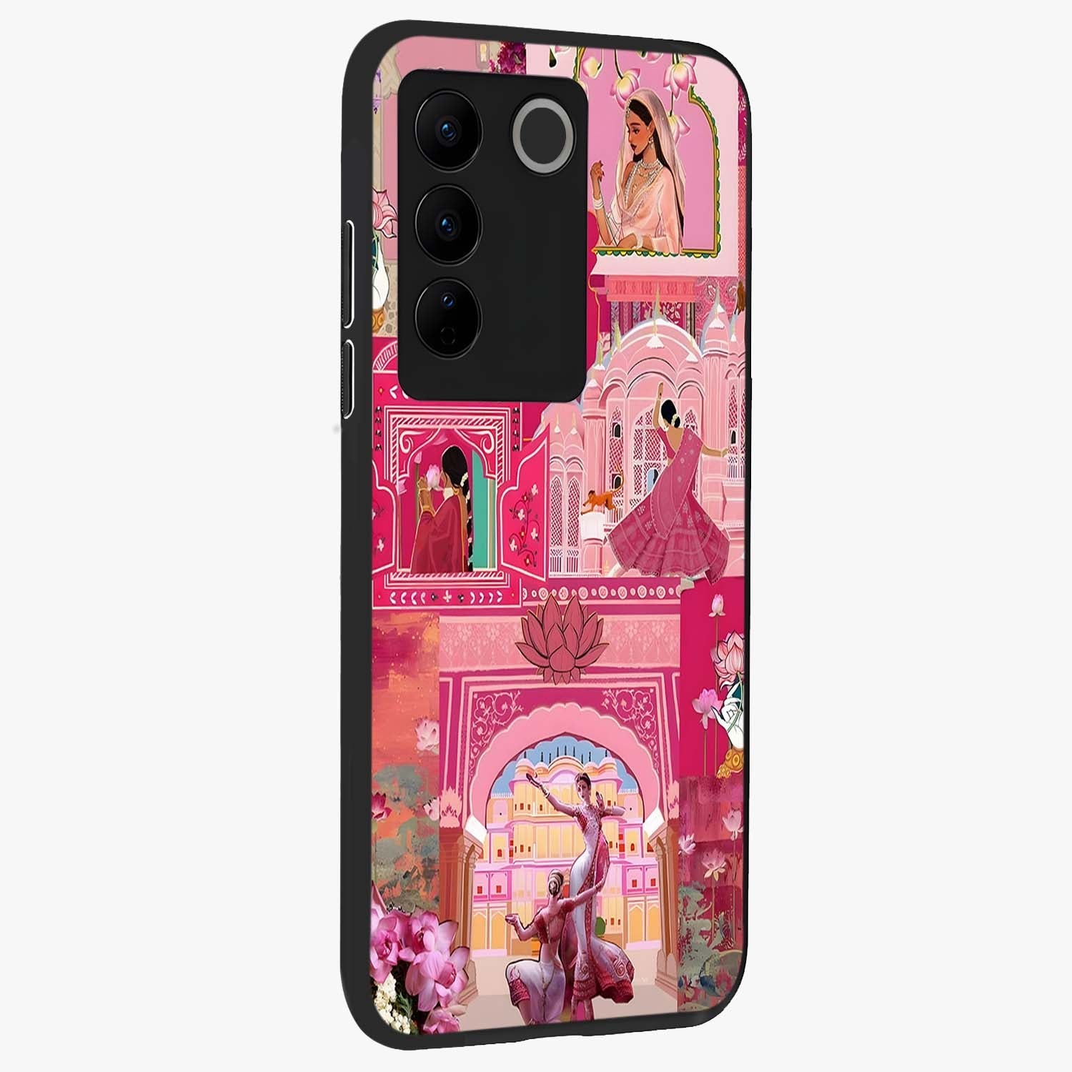 Pink Palace Muse Glass Case upright view showcasing artistic palace artwork with graceful royal theme.