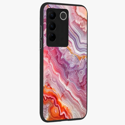 Rose Quartz Marble Glass Case upright view showcasing decorative marble artwork with luxurious pastel theme.