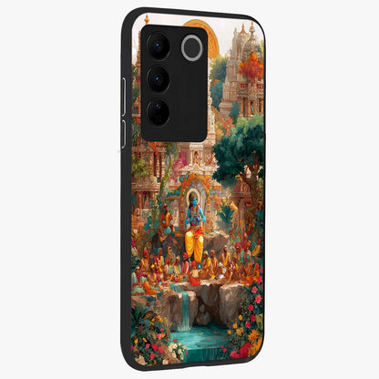 Sacred Sunlight Gods Glass Case upright view showcasing glowing divine artwork with sacred mythological theme.