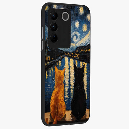 Starry River Cats Glass Case upright view showcasing adorable cat artwork with magical river and stars theme.
