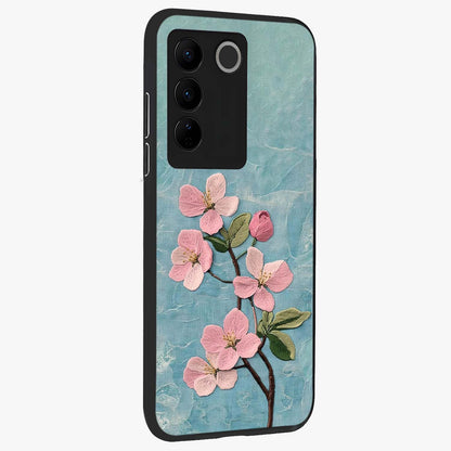 Threaded Blossom Breeze Glass Case upright view showcasing graceful flower artwork with calm botanical theme.