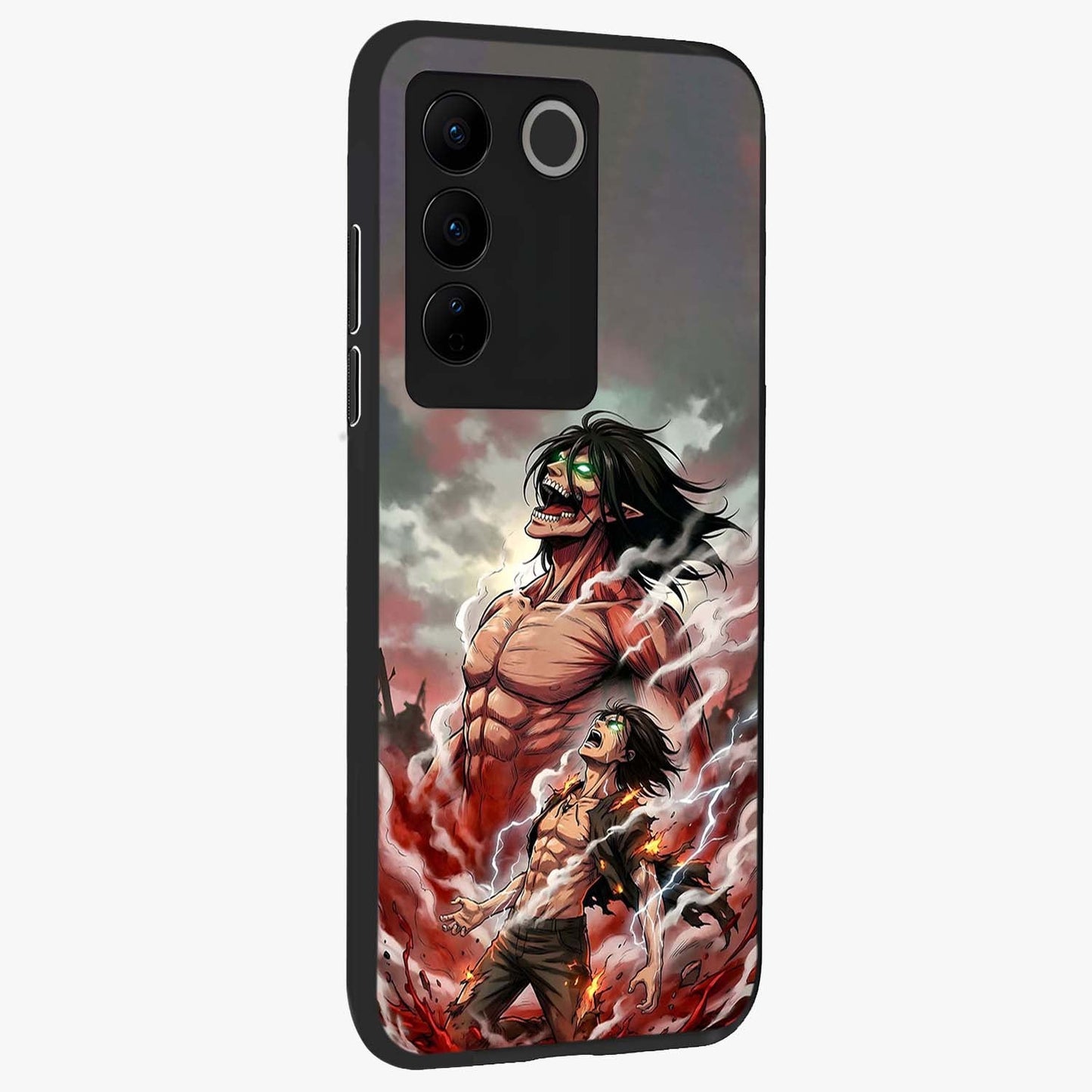 Titan Awakening Fury Glass Case upright view showcasing intense titan artwork with epic fantasy theme.