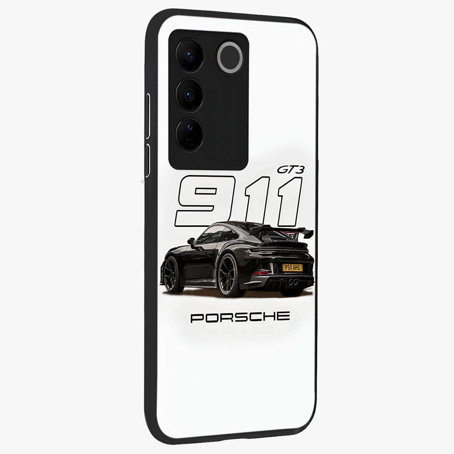 Turbo Legacy Icon Glass Case upright view showcasing bold racing inspired artwork with classic car theme.