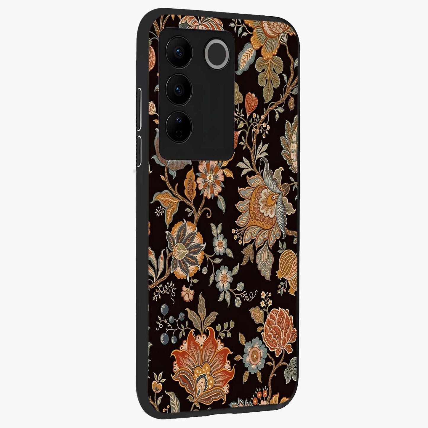 Vintage Floral Dream Glass Case upright view showcasing delicate floral artwork with timeless vintage theme.