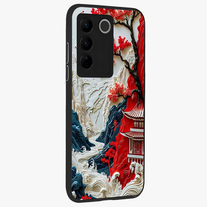 Whispers Of Sakura Waves Glass Case upright view showcasing delicate cherry blossom artwork with elegant nature theme.