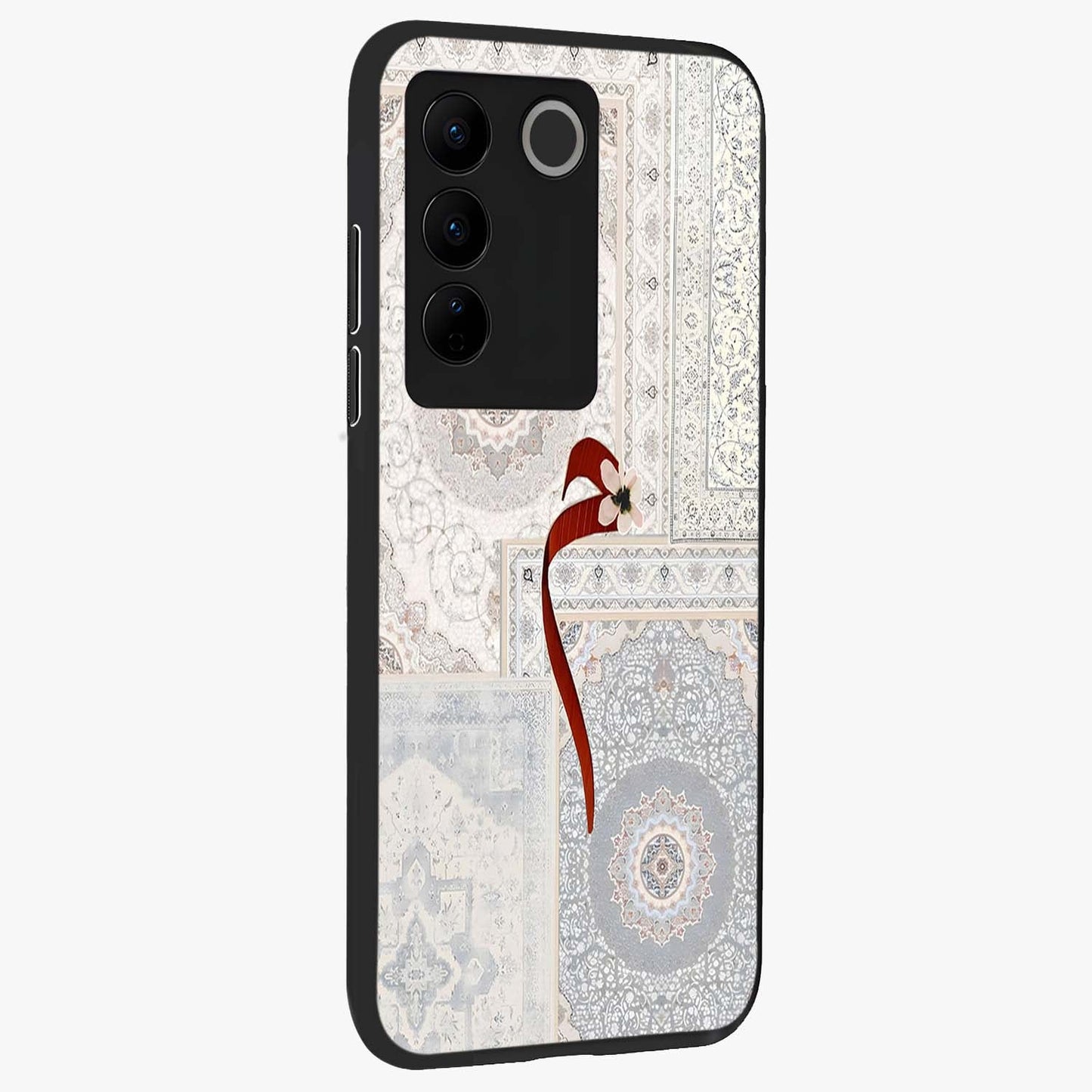 White Aesthetic Bow Glass Case upright view showcasing delicate ribbon bow artwork with cute minimalist theme.