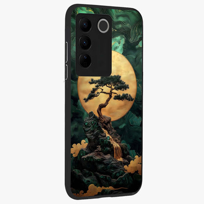Zen Moon Rise Glass Case upright view showcasing serene moon artwork with tranquil night theme.
