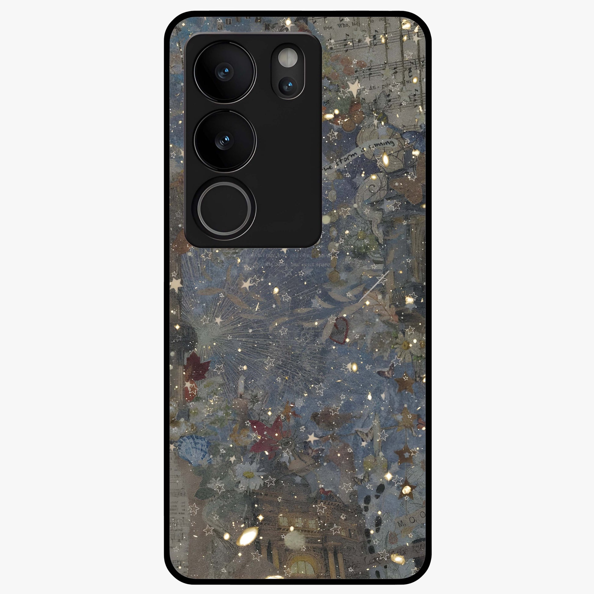 Aesthetic Astrolophia Glass Case showing flat back view with dreamy aesthetic design and glossy glass finish.