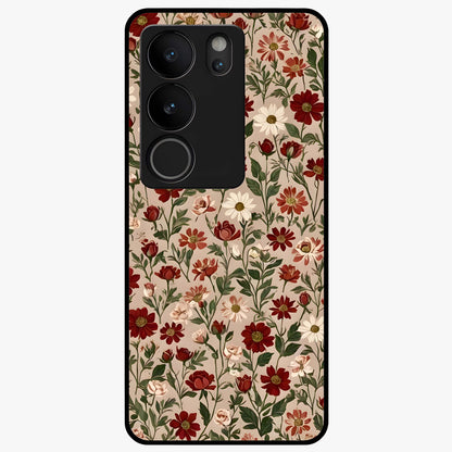 Biege Flower With Leaf Glass Case showing flat back view with soft beige floral artwork and glossy glass finish.