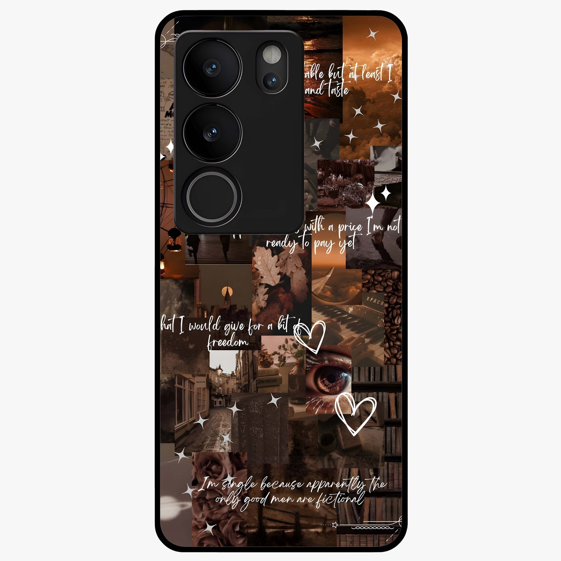 Bittersweet Aesthetic Chaos Glass Case showing flat back view with artistic chaotic aesthetic design and glossy glass finish.