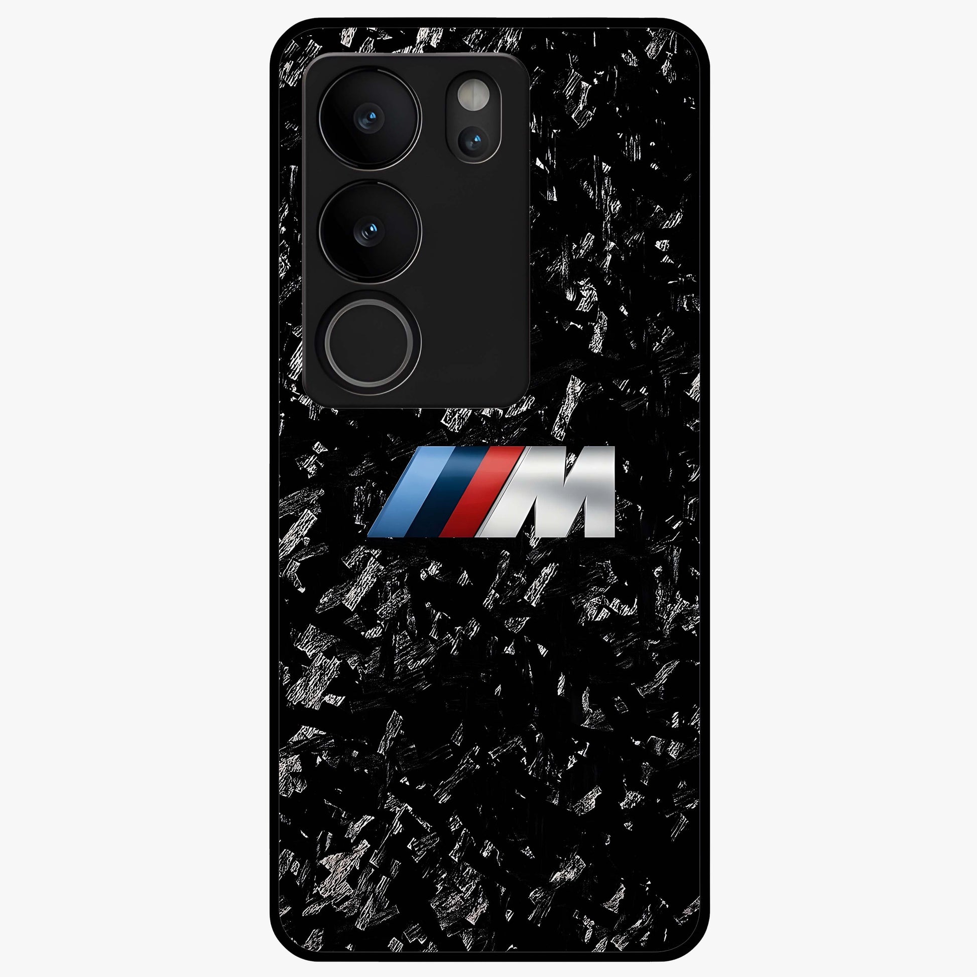 Carbon Speed Mark Glass Case showing flat back view with sporty carbon pattern artwork and glossy glass finish.