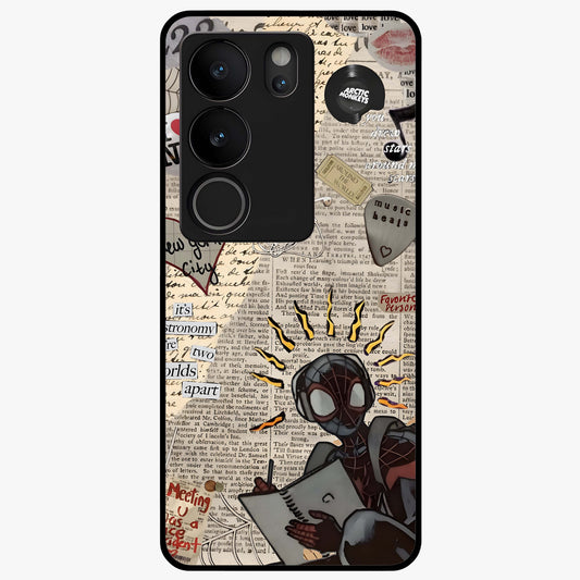 City Dream Sketch Glass Case showing flat back view with artistic city skyline sketch artwork and glossy glass finish.