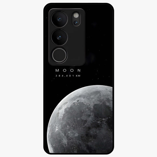 Cosmic Moon Glow Glass Case showing flat back view with glowing moon artwork and glossy glass finish.