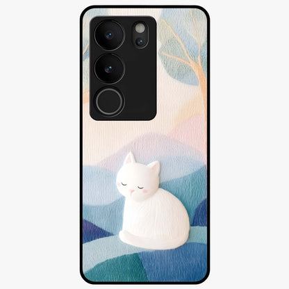 Cotton Dream Cat Glass Case showing flat back view with soft dreamy cat artwork and glossy glass finish.