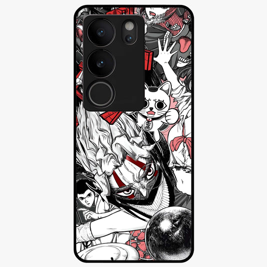 Crimson Chaos Panel Glass Case showing flat back view with bold crimson abstract artwork and glossy glass finish.