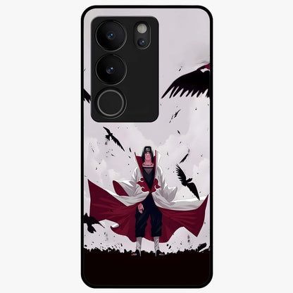 Crimson Crow Ascension Glass Case showing flat back view with mystical crow artwork and glossy glass finish.