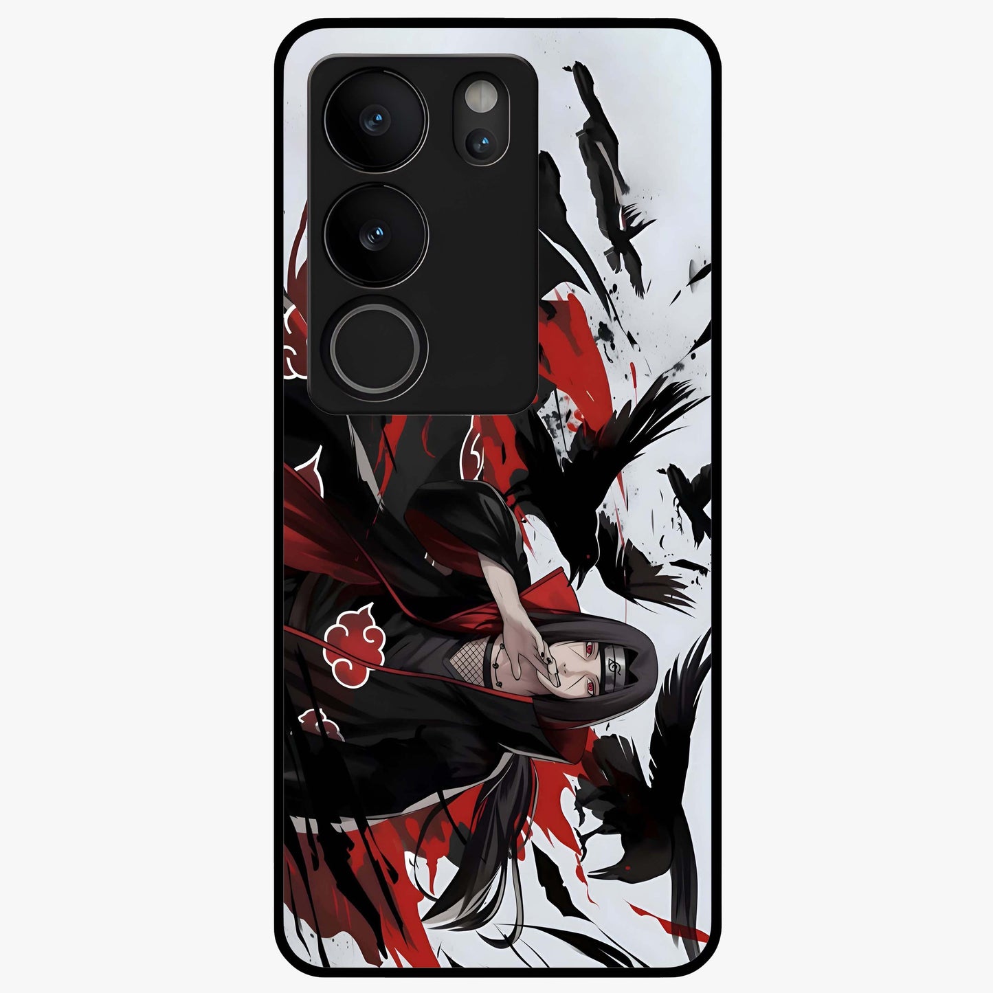 Crimson Crow Illusion Glass Case showing flat back view with artistic crow illusion artwork and glossy glass finish.