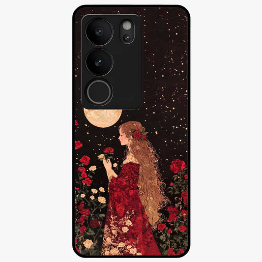 Crimson Dreams Glass Case showing flat back view with dreamy crimson artwork and glossy glass finish.