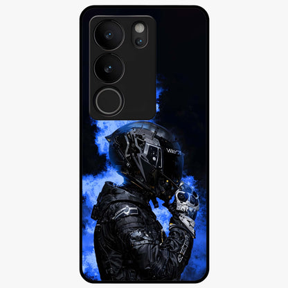 Cyber Sentinel Protocol Glass Case showing flat back view with futuristic cyber themed artwork and glossy glass finish.