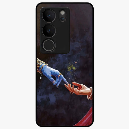 Divine Touch Eternal Glass Case showing flat back view with spiritual themed artwork and glossy glass finish.