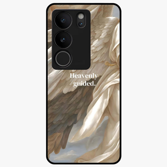 Divine Winged Grace Glass Case showing flat back view with elegant wing inspired artwork and glossy glass finish.