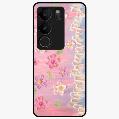 Dreamy Painted Garden Glass Case showing flat back view with artistic painted floral garden artwork and glossy glass finish.