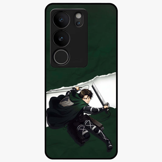 Emerald War Vanguard Glass Case showing flat back view with powerful warrior themed artwork and glossy glass finish.