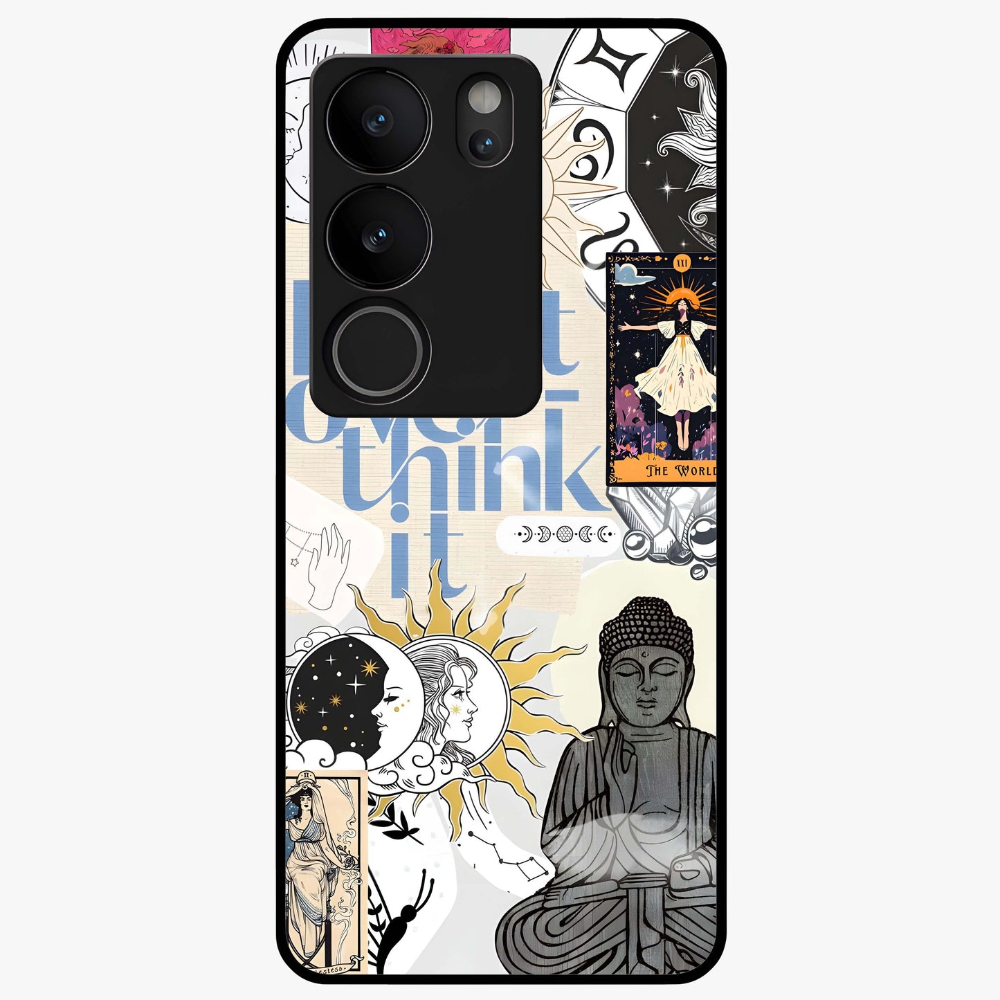 Ethereal Thoughts Glass Case showing flat back view with dreamy artistic artwork and glossy glass finish.