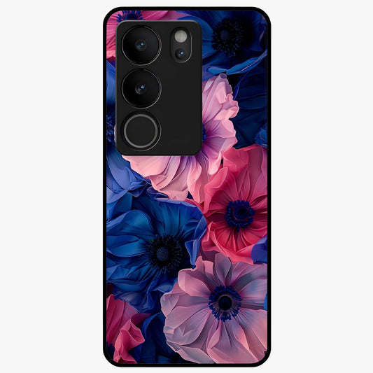 Flower Paper Art Pattern Glass Case showing flat back view with paper cut style floral artwork and glossy glass finish.