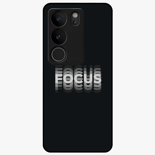 Focus Mode On Glass Case showing flat back view with bold motivational typography design and glossy glass finish.