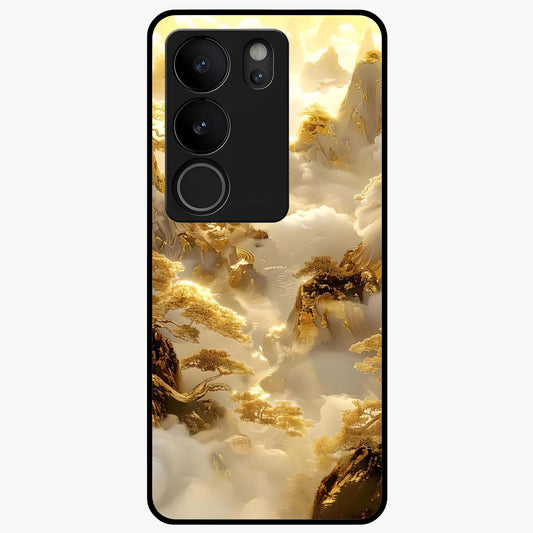 Gates Of Illumination Glass Case showing flat back view with mystical illuminated gate artwork and glossy glass finish.