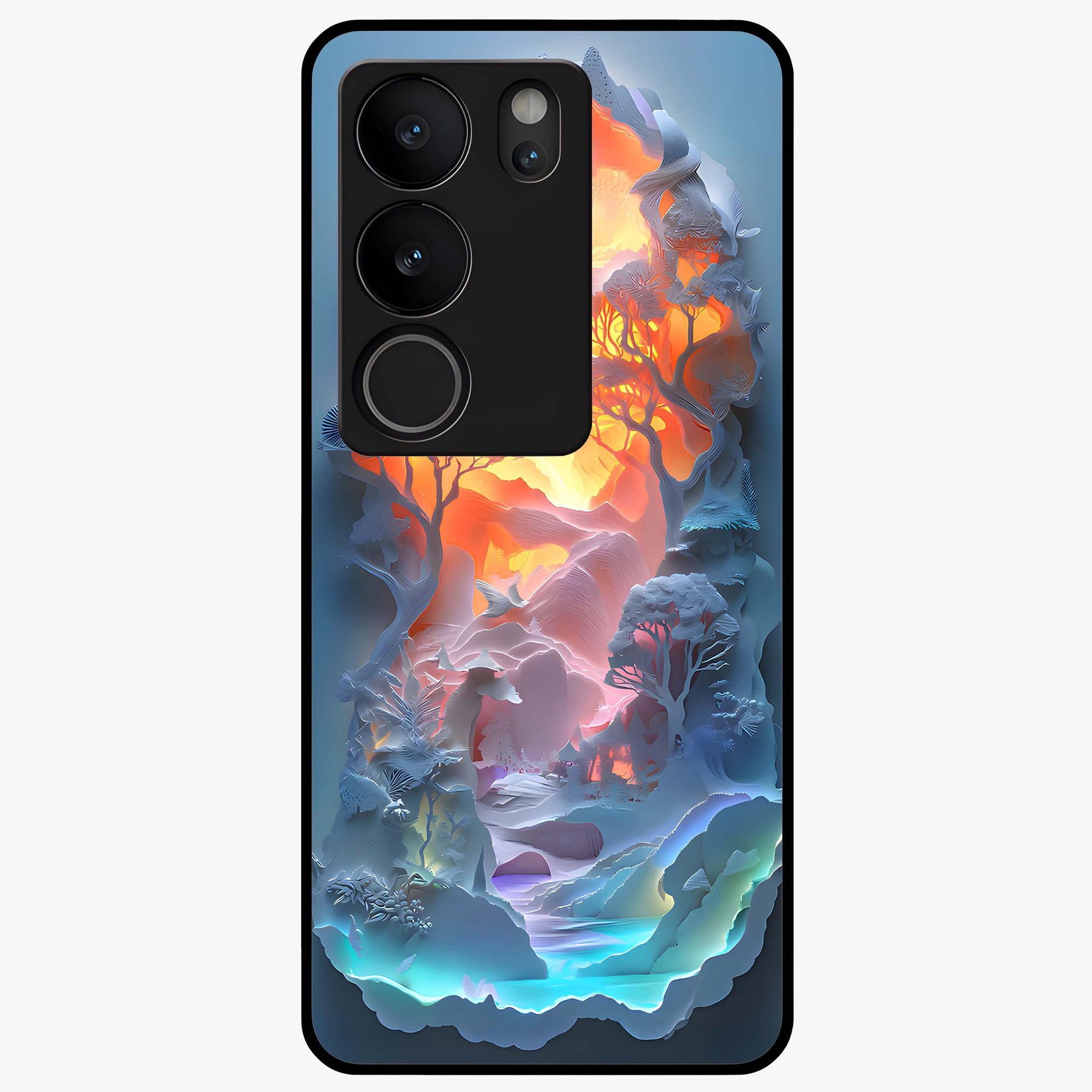 Glow Forest Portal Glass Case showing flat back view with glowing forest portal artwork and glossy glass finish.