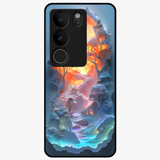 Glow Forest Portal Glass Case showing flat back view with glowing forest portal artwork and glossy glass finish.