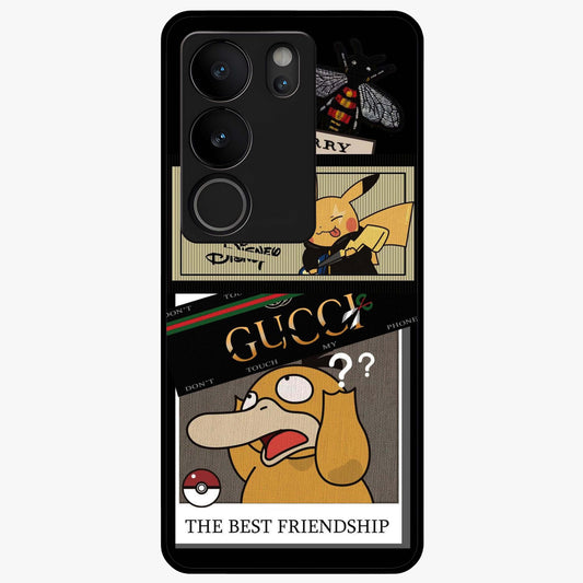 Gucci Play Mashup Glass Case showing flat back view with luxury inspired graphic artwork and glossy glass finish.