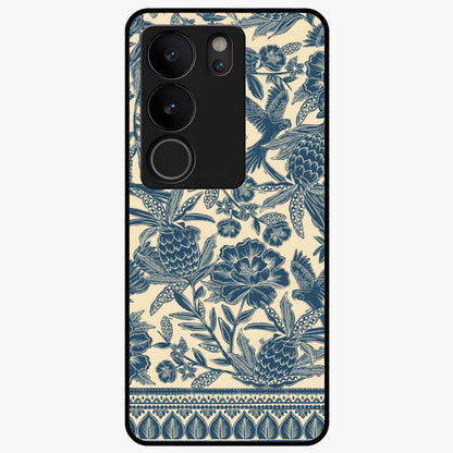 Heirloom Wild Bloom Glass Case showing flat back view with vintage inspired wild flower artwork and glossy glass finish.
