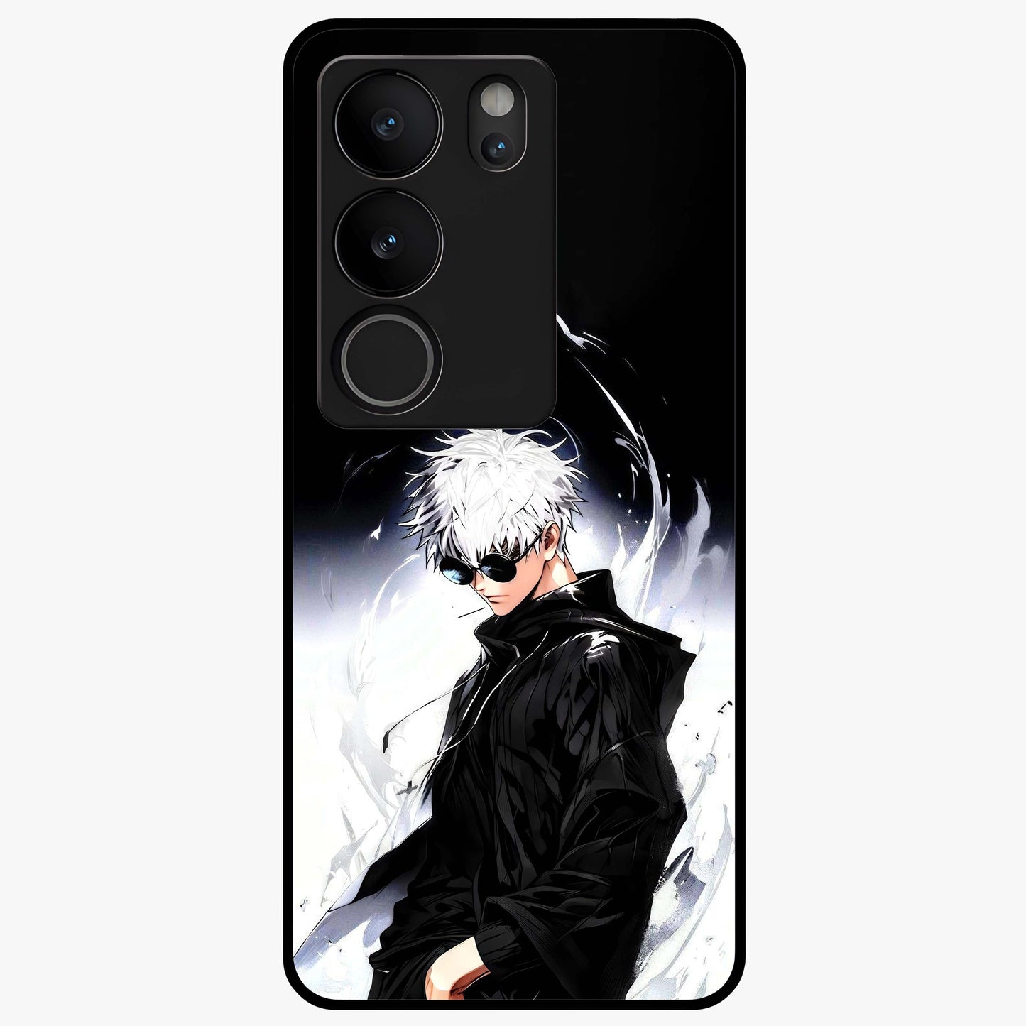 Limitless Shadow King Glass Case showing flat back view with powerful shadow warrior artwork and glossy glass finish.