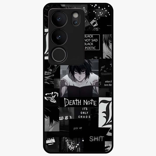Midnight Chaos Mind Glass Case showing flat back view with abstract dark themed artwork and glossy glass finish.